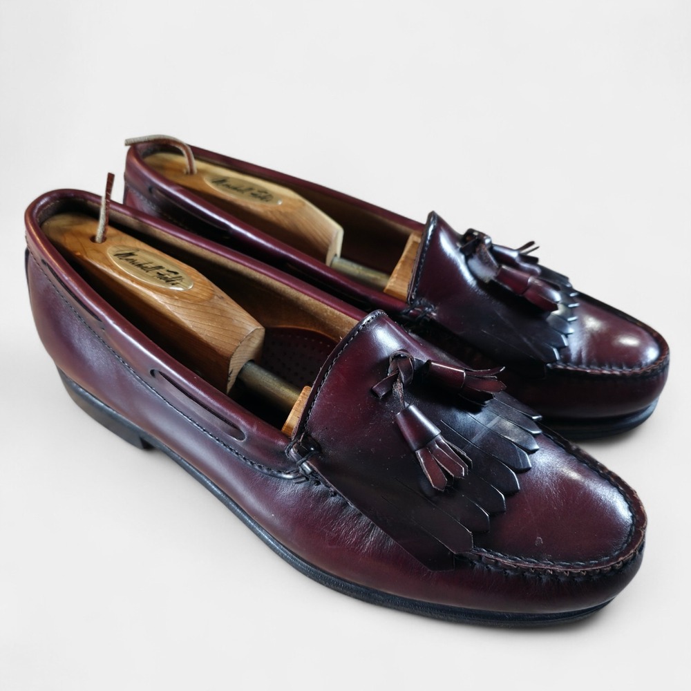 GH Bass USA Made Red Leather Tassel Kiltie Loafers Dress Shoes Men's Size 9.5